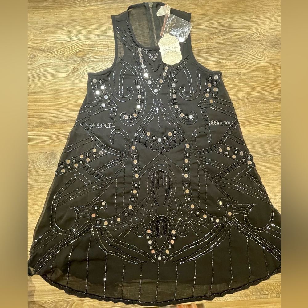 Raga Black Swing Holiday Sequin Beaded Tunic Dress Women's Size XS Embellished
